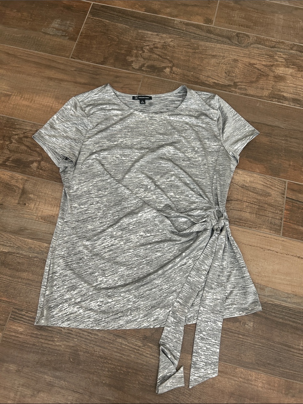 INC Gray Tie-Waist Short Sleeve Top